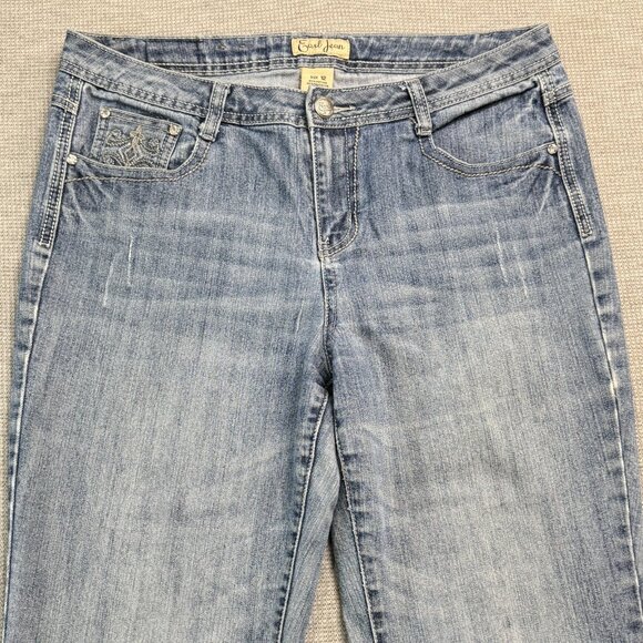 Earl Jean Womens 12 Blue Denim Straight Leg Jeans Mid Rise Embellished Pockets - Picture 3 of 14